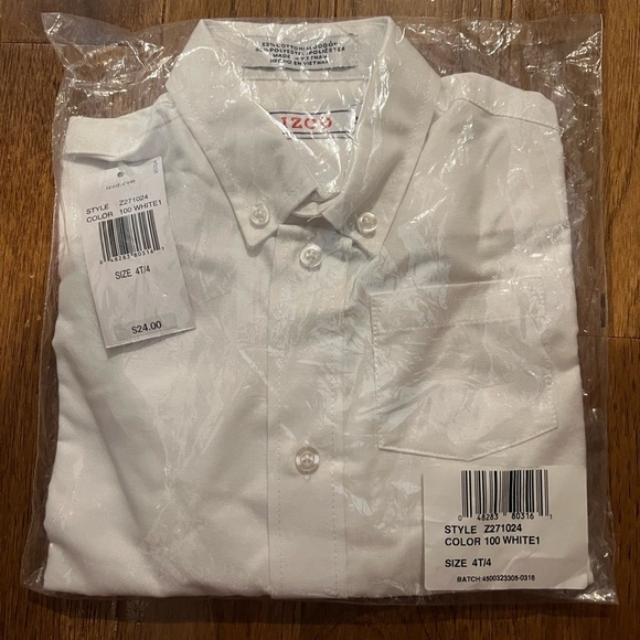 IZOD Boys' Long Sleeve Solid Button-Down Collared Oxford Shirt w/Chest Pocket 4T - Picture 2 of 3